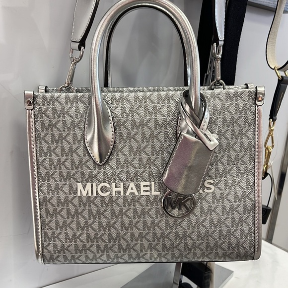 Michael Kors Mirella Small Metallic Signature Logo Crossbody Bag 
Silver 
NWT - Picture 12 of 16